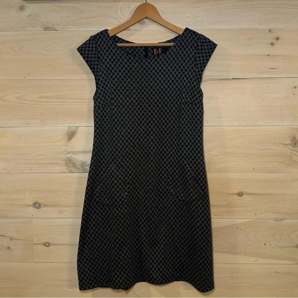 R&K Originals Women’s Houndstooth Cap Sleeve Pocket Dress Black/Gray Size 10